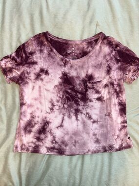 American Eagle Outfitters Mauve & Plum Tie-Dye Short Sleeve Pocket Tee